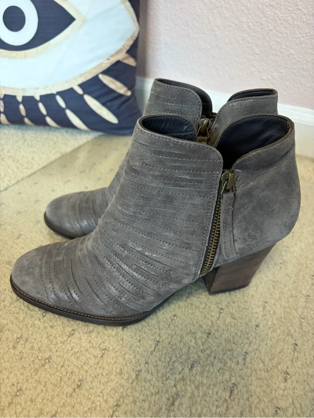 Paul Green Malibu Sliced Zip Bootie Earth Metallic Grey Leather Ankle Boots 5.5